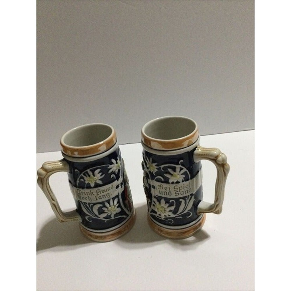Set Of Vintage German Beer Steins "Drink Freund Nach Lang" Germany